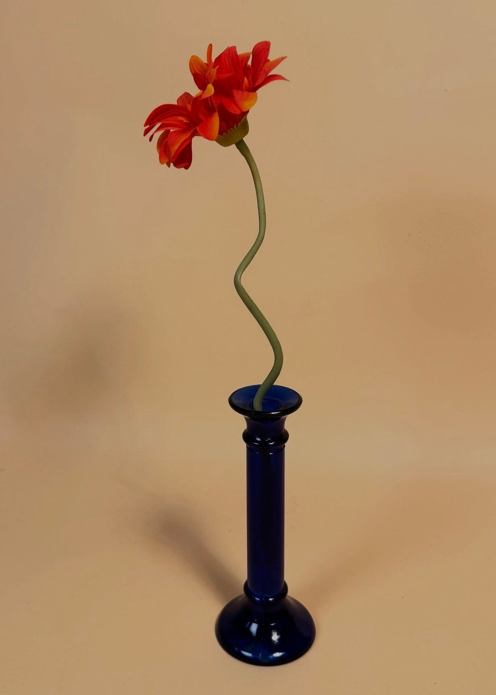 Soliflore / Bougeoir bleu en verre d'espagne