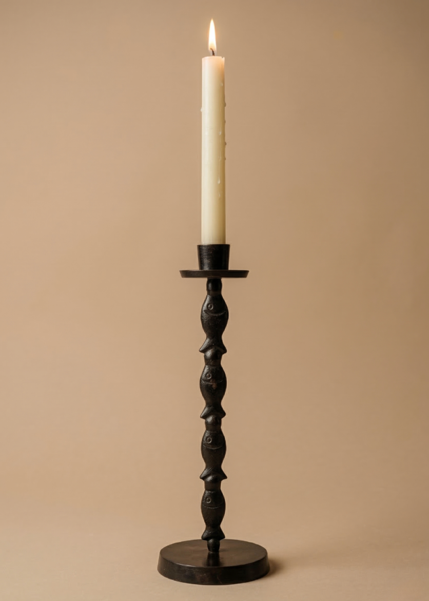Bougeoir Sculptural "Poissons" – Bronze Patiné